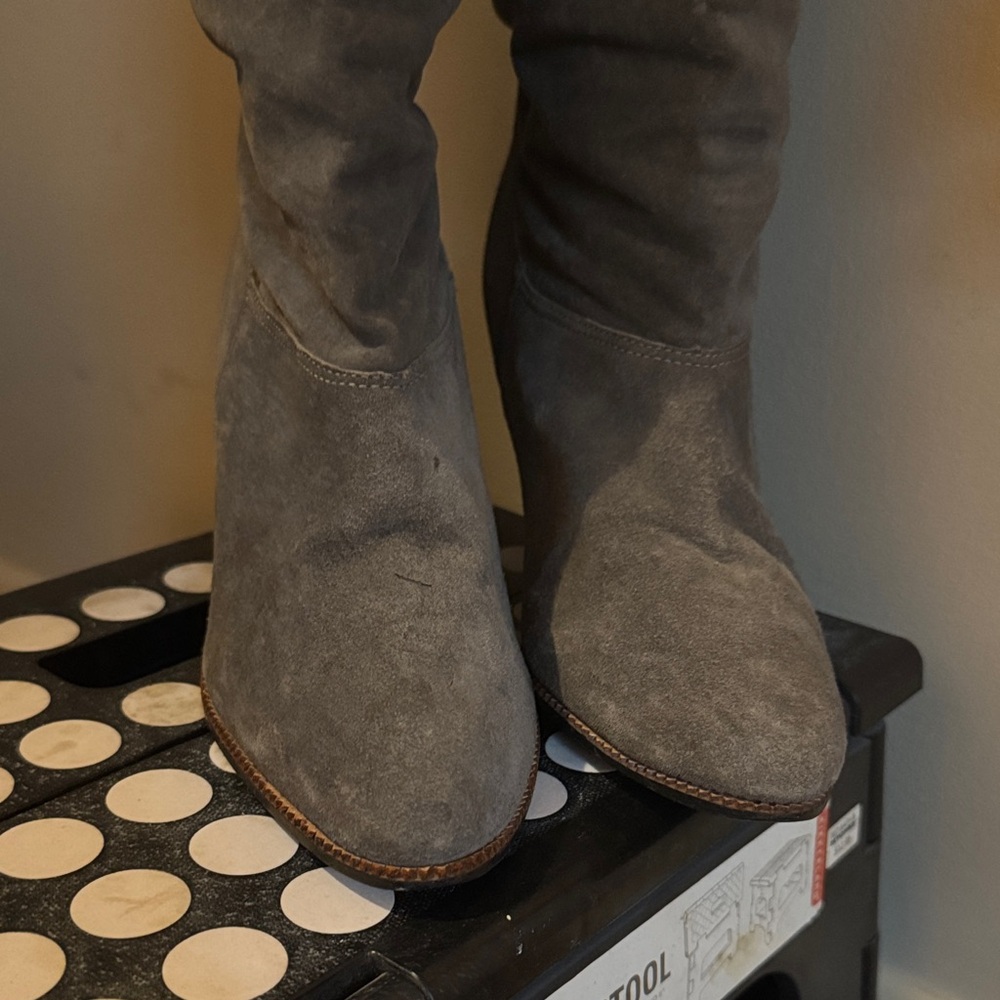 Chic Gray Suede Heeled Boots